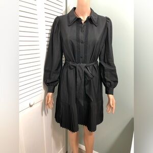 Eliza J Black Shirt Dress 100% Cotton Button Front Size 10p Pockets